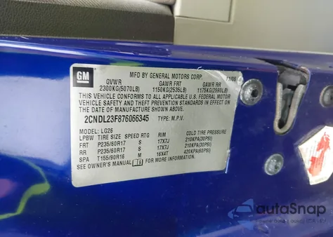 2007 Chevrolet Equinox Ls from USA, damaged, VIN 2CNDL23F876066345